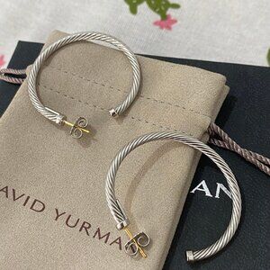 David Yurman Silver Twisted Rope Texture Open Hoop Earrings